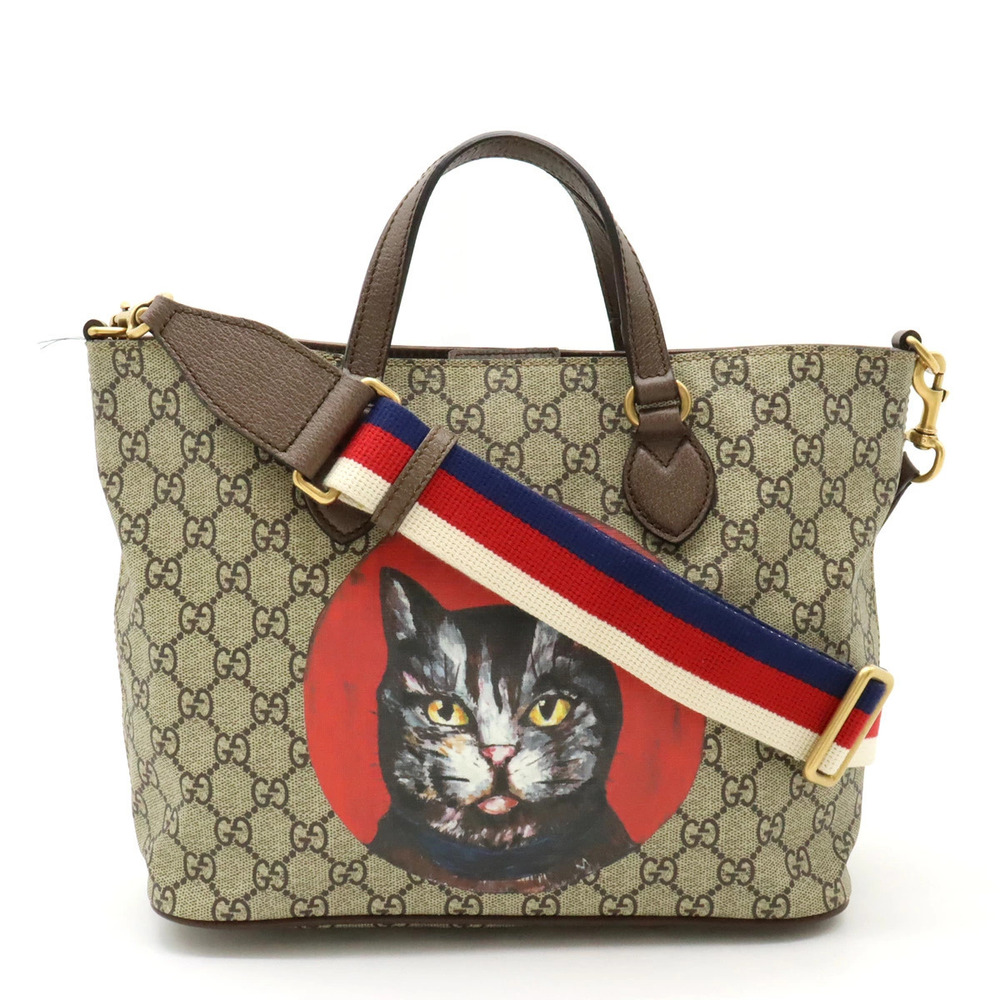 Gucci GG Supreme Mystic Cat Tote Bag Shoulder Beige Cream Brown Red